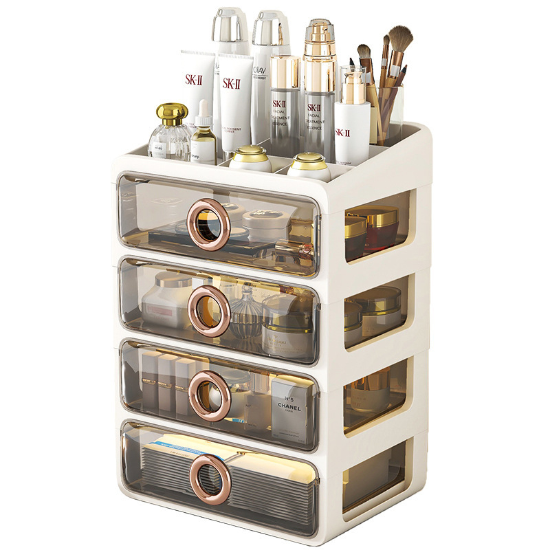 Kozmetický úložný box s priehľadnými šuplíkmi – plastový stolný organizér na make-up a starostlivosť o pleť, Yunshina, Jieyang, 2023