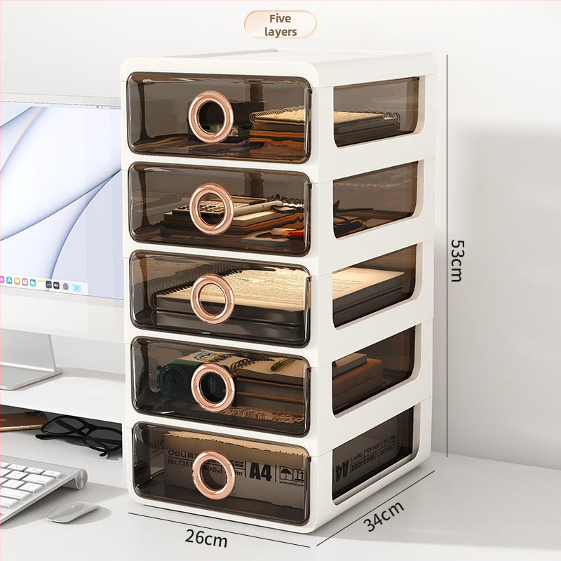 Kozmetický úložný box s priehľadnými šuplíkmi – plastový stolný organizér na make-up a starostlivosť o pleť, Yunshina, Jieyang, 2023