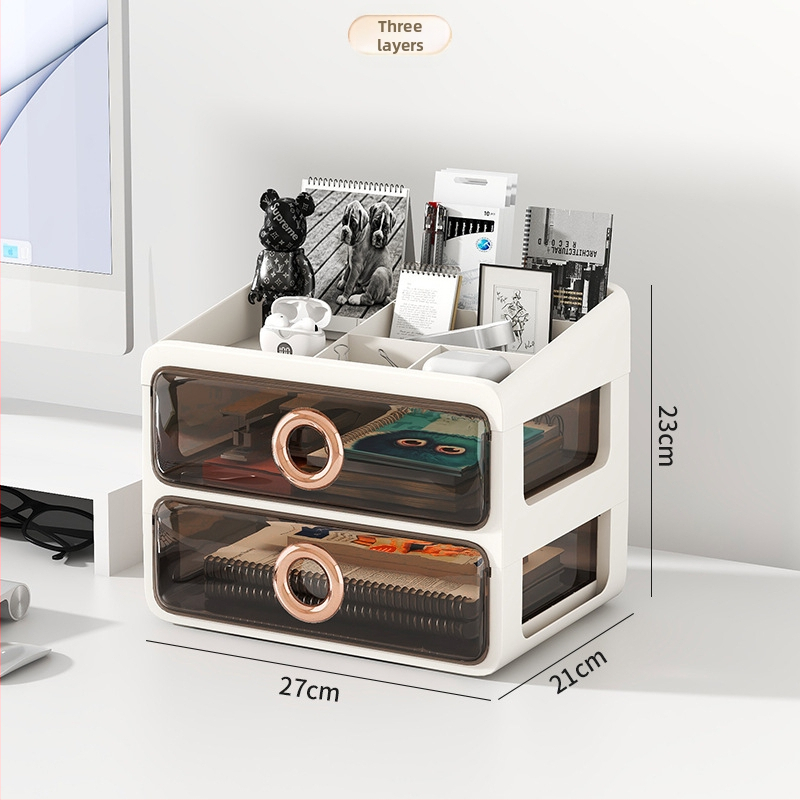 Kozmetický úložný box s priehľadnými šuplíkmi – plastový stolný organizér na make-up a starostlivosť o pleť, Yunshina, Jieyang, 2023