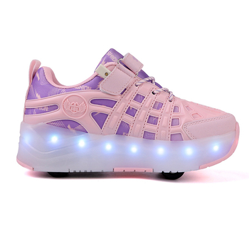 Detské rozťahovacie štvorkolové tenisky s USB nabíjateľnými LED svetlami, PU kolieska s dvojradovým usporiadaním