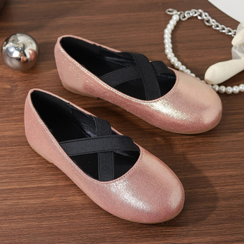 Meiteņu baleta kurpes ar mikrošķiedras augšu, gumijas zoli, PU zolīte, ādas iekšējā daļa, krusta siksnas detaļa, Korejas stils