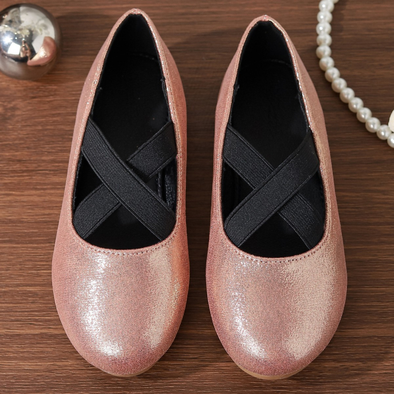 Meiteņu baleta kurpes ar mikrošķiedras augšu, gumijas zoli, PU zolīte, ādas iekšējā daļa, krusta siksnas detaļa, Korejas stils