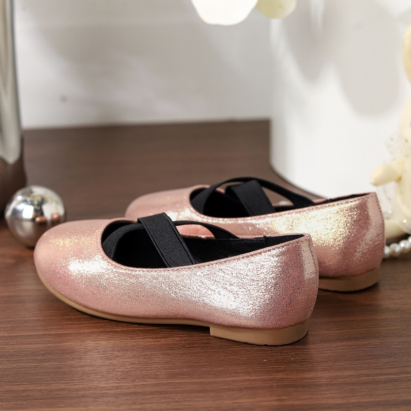 Meiteņu baleta kurpes ar mikrošķiedras augšu, gumijas zoli, PU zolīte, ādas iekšējā daļa, krusta siksnas detaļa, Korejas stils