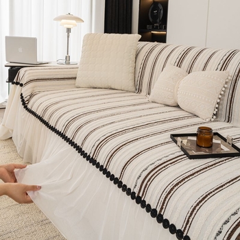 Poťah na sedačku z chenille, univerzálny pre všetky sezóny, pruhovaný vzor, ľahký luxusný štýl, tvar doily