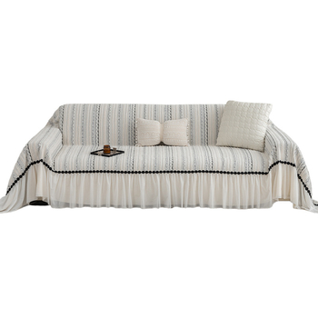 Poťah na sedačku z chenille, univerzálny pre všetky sezóny, pruhovaný vzor, ľahký luxusný štýl, tvar doily