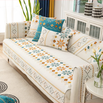 Modulárna sedačková vankúš – protišmykový Chenille poťah, bohémska retro geometrická výšivka, univerzálny dizajn pre všetky ročné obdobia, vzor 22036293986