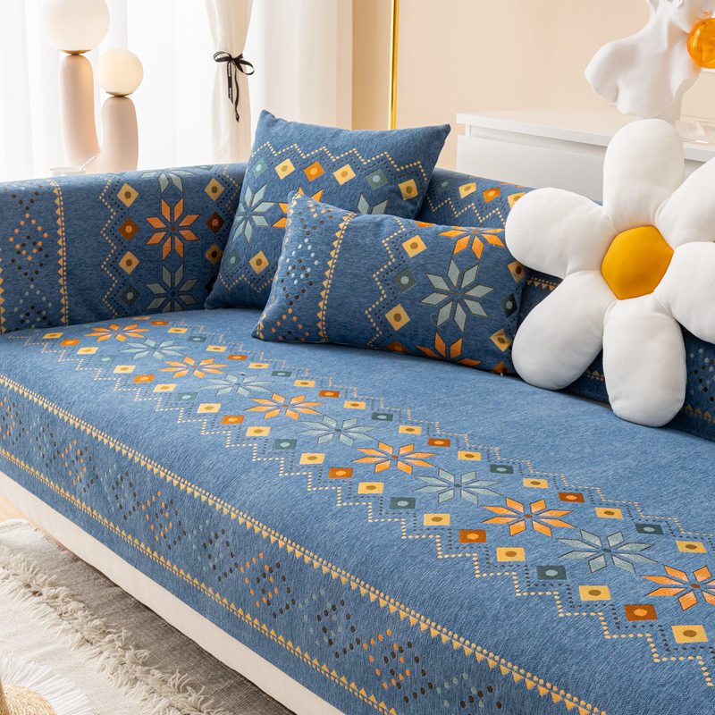 Modulárna sedačková vankúš – protišmykový Chenille poťah, bohémska retro geometrická výšivka, univerzálny dizajn pre všetky ročné obdobia, vzor 22036293986