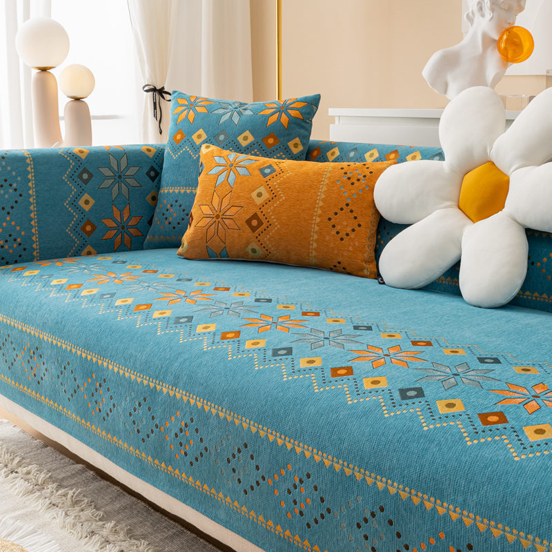 Modulárna sedačková vankúš – protišmykový Chenille poťah, bohémska retro geometrická výšivka, univerzálny dizajn pre všetky ročné obdobia, vzor 22036293986