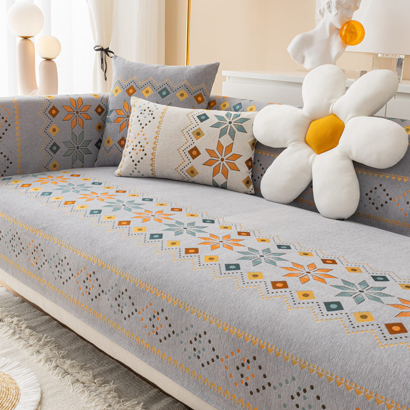 Modulárna sedačková vankúš – protišmykový Chenille poťah, bohémska retro geometrická výšivka, univerzálny dizajn pre všetky ročné obdobia, vzor 22036293986