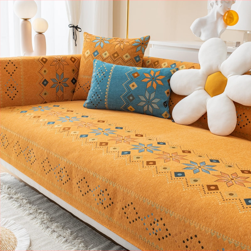 Modulárna sedačková vankúš – protišmykový Chenille poťah, bohémska retro geometrická výšivka, univerzálny dizajn pre všetky ročné obdobia, vzor 22036293986