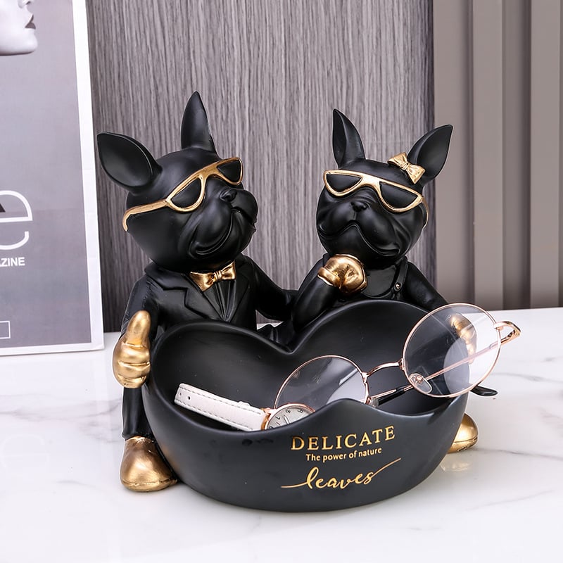 Διακοσμητικό ρητίνης με Μπούλντογκ για κλειδιά, τηλεχειριστήριο και σνακ, κατάλληλο για ντουλάπι τηλεόρασης — χειροποίητο, μοντέρνο μινιμαλιστικό στυλ, προσαρμόσιμο