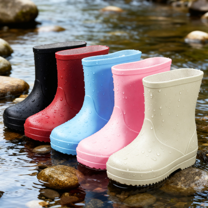 Detské dažďové topánky, stredná výška lýtka, PVC vrchnok, vek 1–12 rokov, Jieyang Guangdong