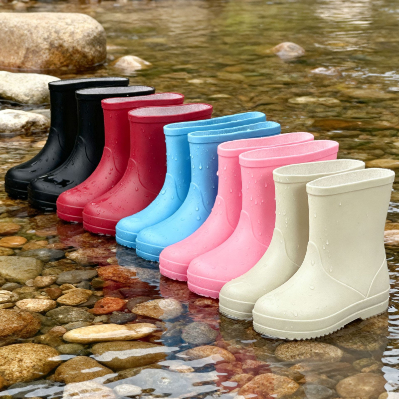 Detské dažďové topánky, stredná výška lýtka, PVC vrchnok, vek 1–12 rokov, Jieyang Guangdong