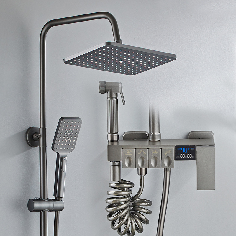 Set sprchovej hlavice s horným prúdom, mosadz, ovládanie teploty s digitálnym displejom, konštantná teplota, nástenná montáž