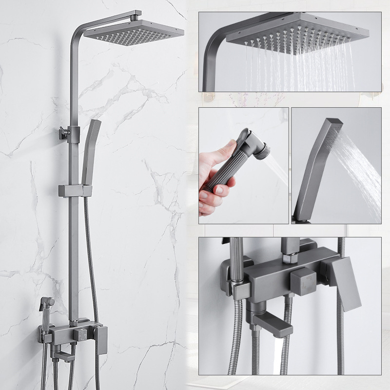 Σετ κεφαλής ντους με κορυφαίο ψεκασμό, κατασκευή από χαλκό, έλεγχος θερμοκρασίας με ψηφιακή οθόνη, σταθερή θερμοκρασία, εγκατάσταση στον τοίχο