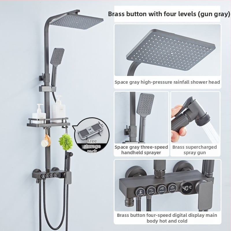 Set sprchovej hlavice s horným prúdom, mosadz, ovládanie teploty s digitálnym displejom, konštantná teplota, nástenná montáž