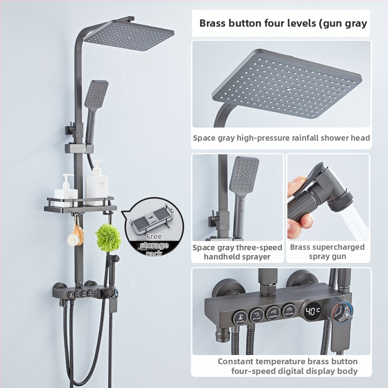 Set sprchovej hlavice s horným prúdom, mosadz, ovládanie teploty s digitálnym displejom, konštantná teplota, nástenná montáž