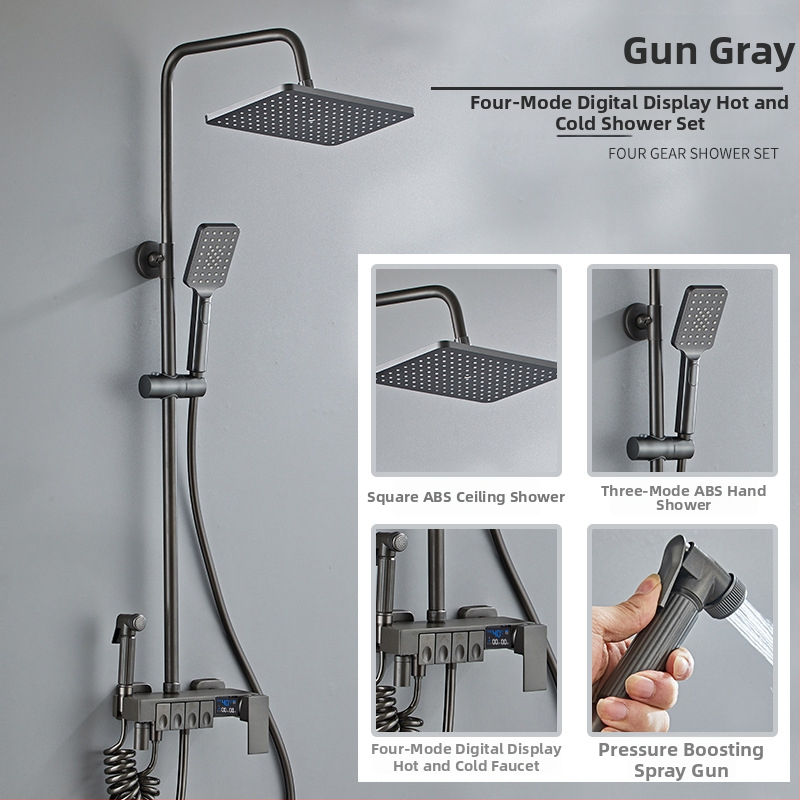 Set sprchovej hlavice s horným prúdom, mosadz, ovládanie teploty s digitálnym displejom, konštantná teplota, nástenná montáž