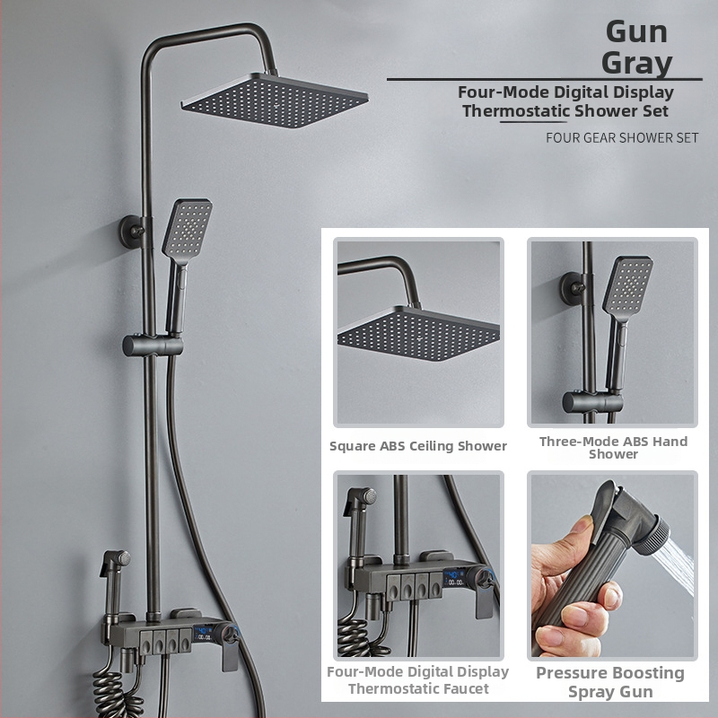 Set sprchovej hlavice s horným prúdom, mosadz, ovládanie teploty s digitálnym displejom, konštantná teplota, nástenná montáž