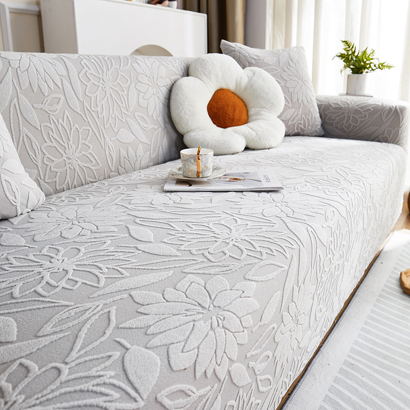 Jacquardový velúr poťah na trojmiestny gauč, kvetinový vzor, prispôsobiteľné spracovanie, minimalistický štýl