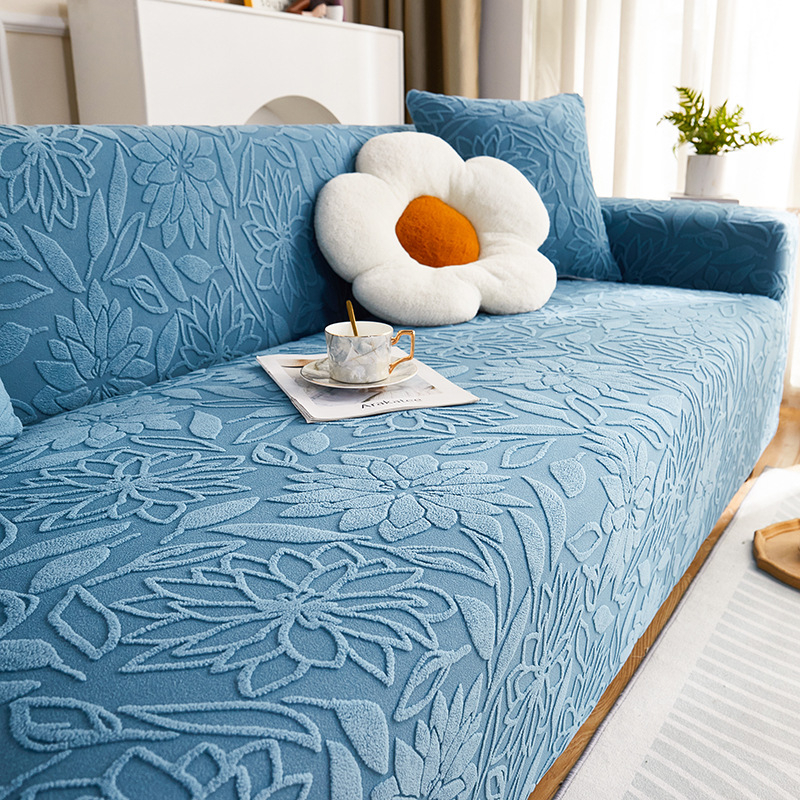 Jacquardový velúr poťah na trojmiestny gauč, kvetinový vzor, prispôsobiteľné spracovanie, minimalistický štýl