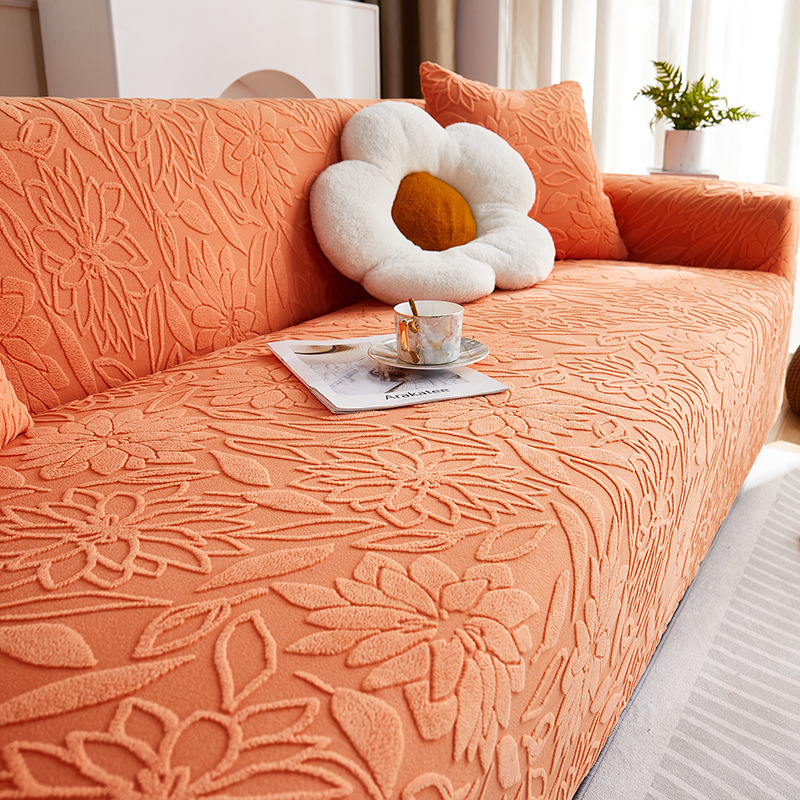 Jacquardový velúr poťah na trojmiestny gauč, kvetinový vzor, prispôsobiteľné spracovanie, minimalistický štýl