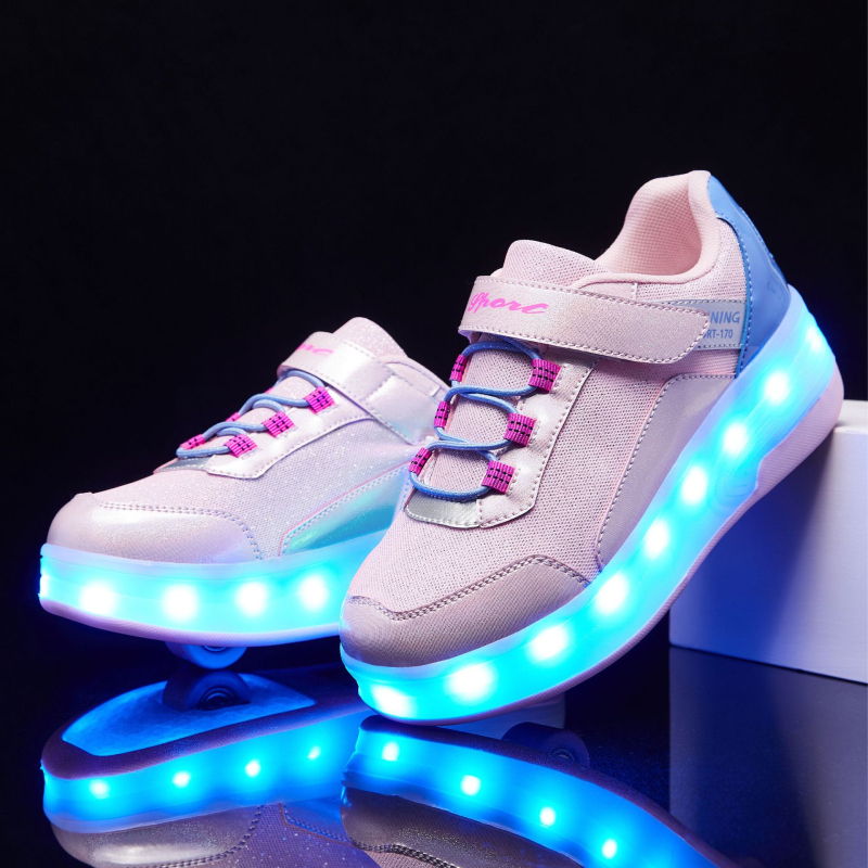 Detské roller topánky so svetelným efektom v tme a vysúvateľnými kolesami, PU kolieska, dvojité koliesko LC172