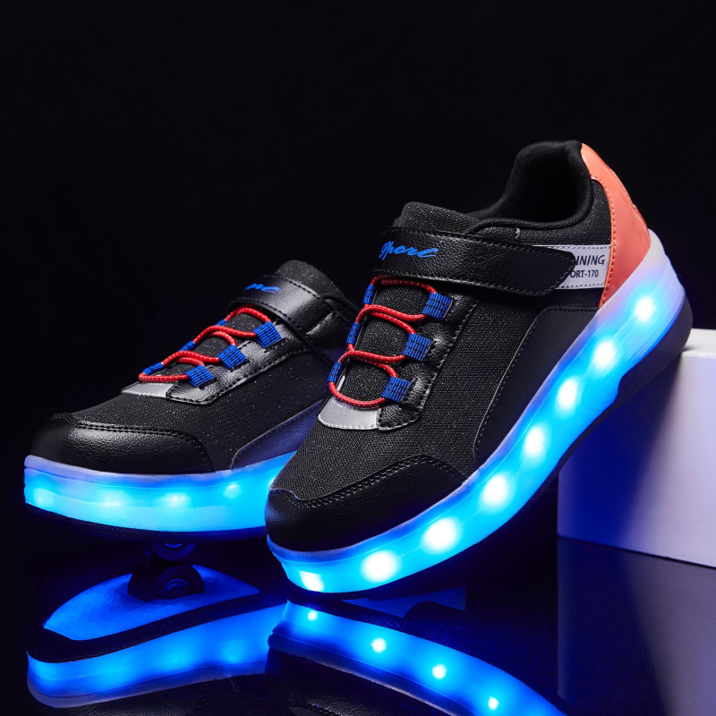 Detské roller topánky so svetelným efektom v tme a vysúvateľnými kolesami, PU kolieska, dvojité koliesko LC172