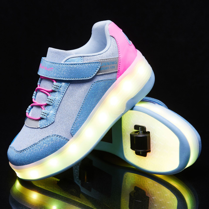 Detské roller topánky so svetelným efektom v tme a vysúvateľnými kolesami, PU kolieska, dvojité koliesko LC172