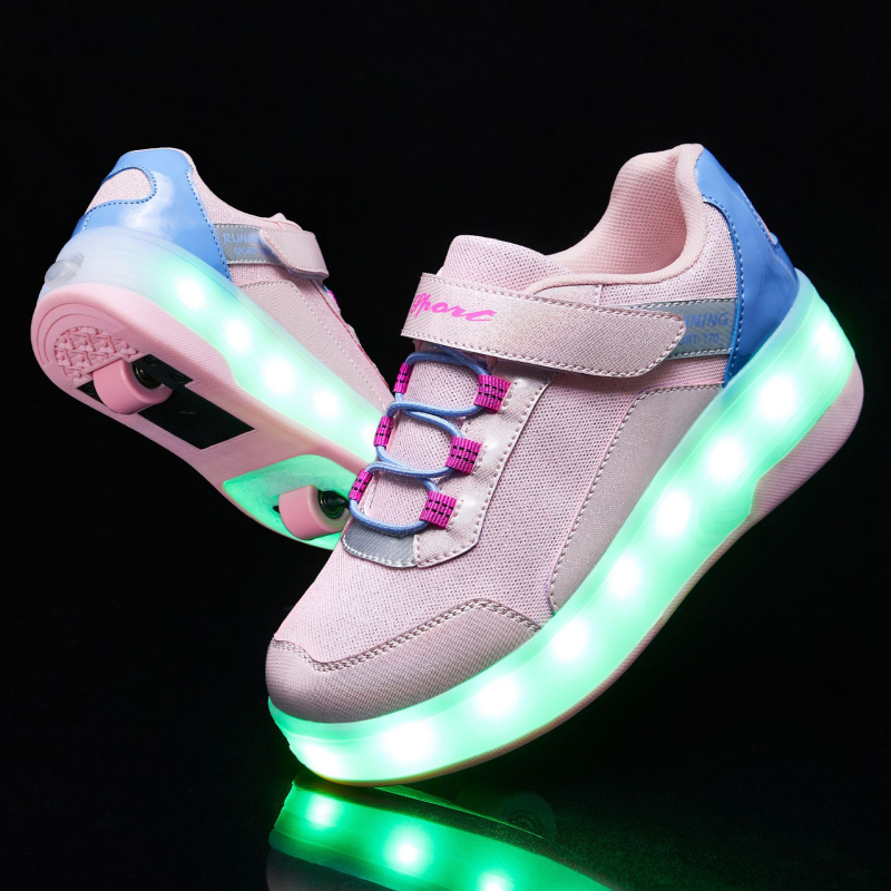 Detské roller topánky so svetelným efektom v tme a vysúvateľnými kolesami, PU kolieska, dvojité koliesko LC172