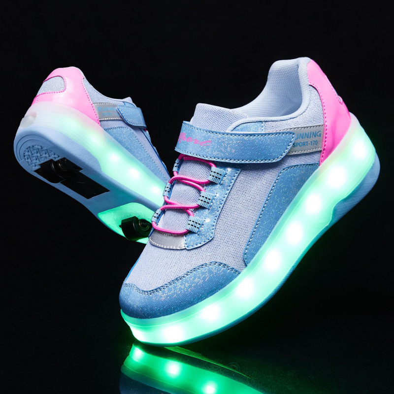 Detské roller topánky so svetelným efektom v tme a vysúvateľnými kolesami, PU kolieska, dvojité koliesko LC172