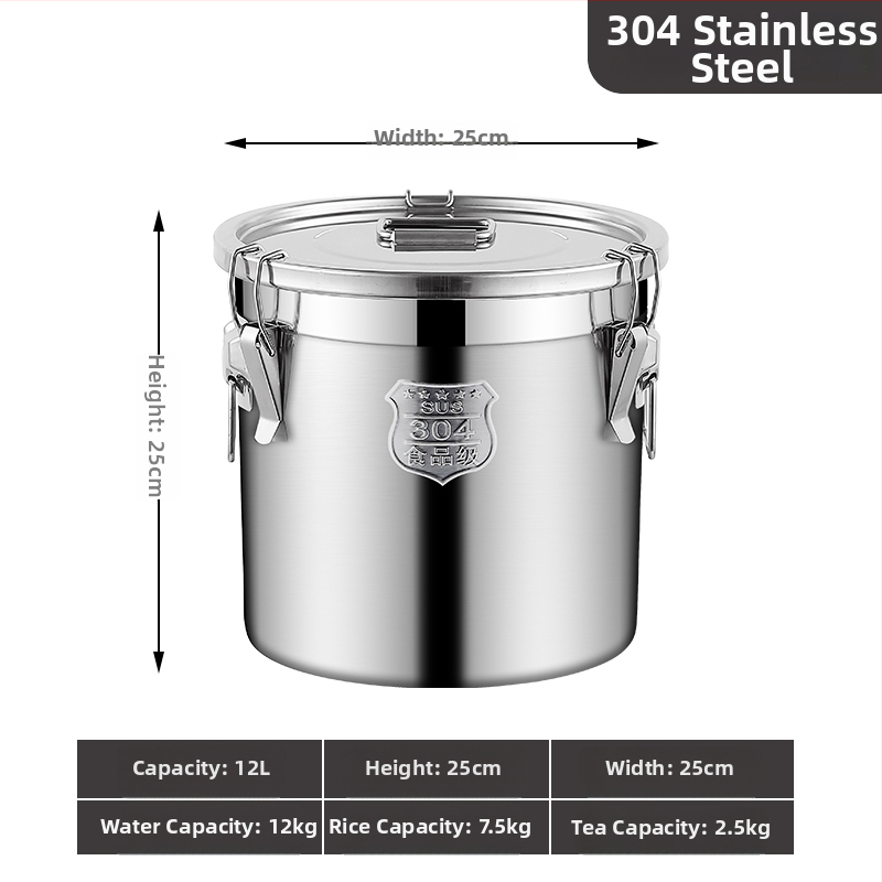 Kontajner na skladovanie ryže so zámkom proti hmyzu a vlhkosti, 304 nerezová oceľ, potravinárska kvalita