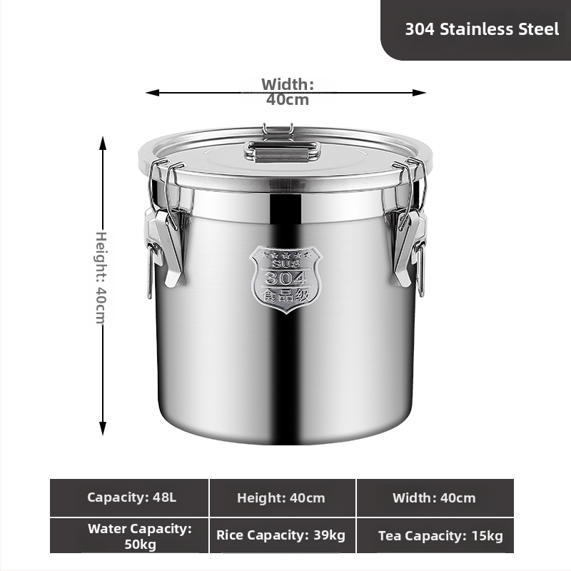 Kontajner na skladovanie ryže so zámkom proti hmyzu a vlhkosti, 304 nerezová oceľ, potravinárska kvalita