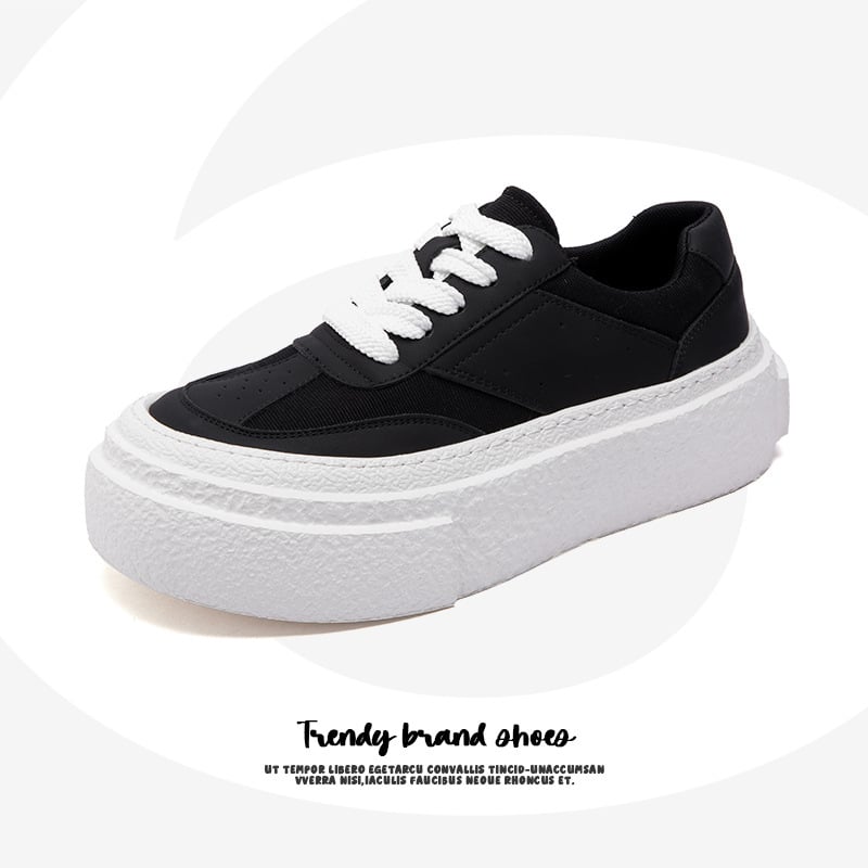 Ανδρικά sneakers με φαρδιά πλατφόρμα, αναπνεύσιμο καμβά πάνω μέρος, κορδωτές, στρογγυλή μύτη