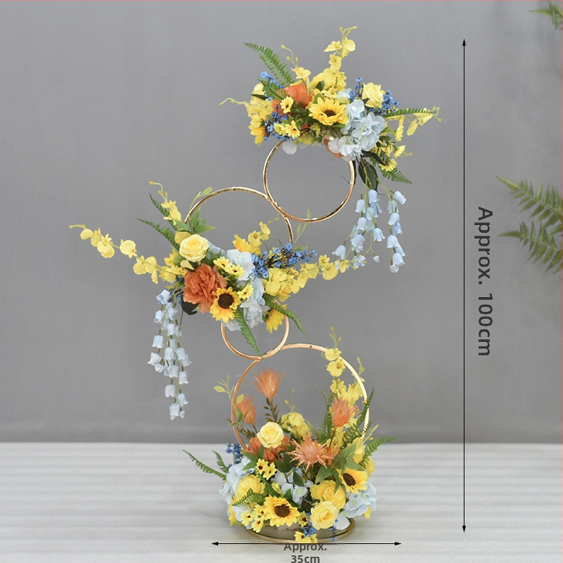 Donut tvarovaný ozdobný kovový kvetinový doplnok so hodvábnymi margarétami