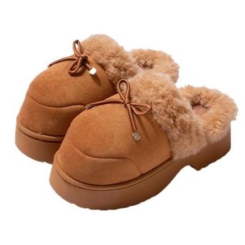 Moteriškos šlepetės su dirbtinio zomšos viršutine dalimi, uždaras pirštas, vidinis pūkų pamušalas, PVC padas žiemai ir rudeniui