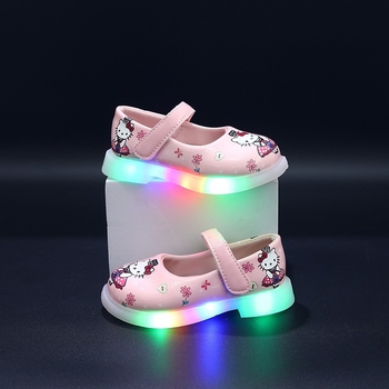 Meiteņu gaismas kurpes princeses stilā – vieglas, PU augšdaļa, TPR zole, Velcro aizdare, zemais siluets, karikatūras raksts