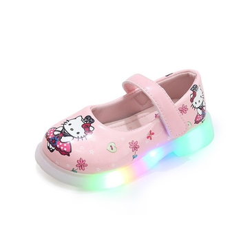 Meiteņu gaismas kurpes princeses stilā – vieglas, PU augšdaļa, TPR zole, Velcro aizdare, zemais siluets, karikatūras raksts