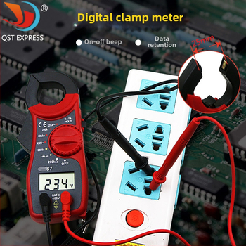 Digitálny svorkový multimetr merajúci napätie, prúd, odpor a kontinuitu so zvukovým signálom; značka QST EXPRESS; licencovaná súkromná značka.