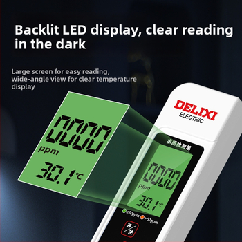 Delixi DLX-GM766 Prenosný analyzátor kvality vody – TDS merač pre vodu z kohútika a pitnú vodu, rozsah merania 0-9990 ppm, presnosť ±2% FS, napájanie 3V