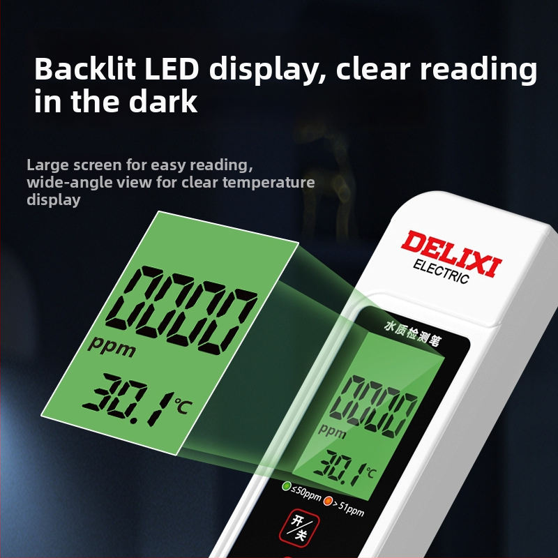 Delixi DLX-GM766 Pārvietojams ūdens kvalitātes analizators – TDS mērītājs krāna ūdenim un dzeramajam ūdenim, mērījumu diapazons 0-9990 ppm, precizitāte ±2% FS, barošanas avots 3V