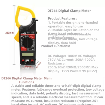 WestJet klampový digitálny multimeter s ochranou proti prehriatiu, AC voltmeter, digitálny displej, rozsah kapacity 4
