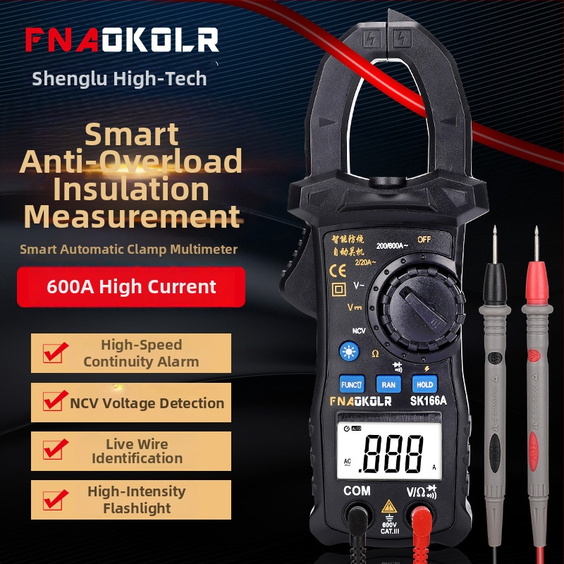 Digitālais kloķa ampermērītājs, daudzfunkcionāls multimetrs, 600A diapazons, 1999 displejs