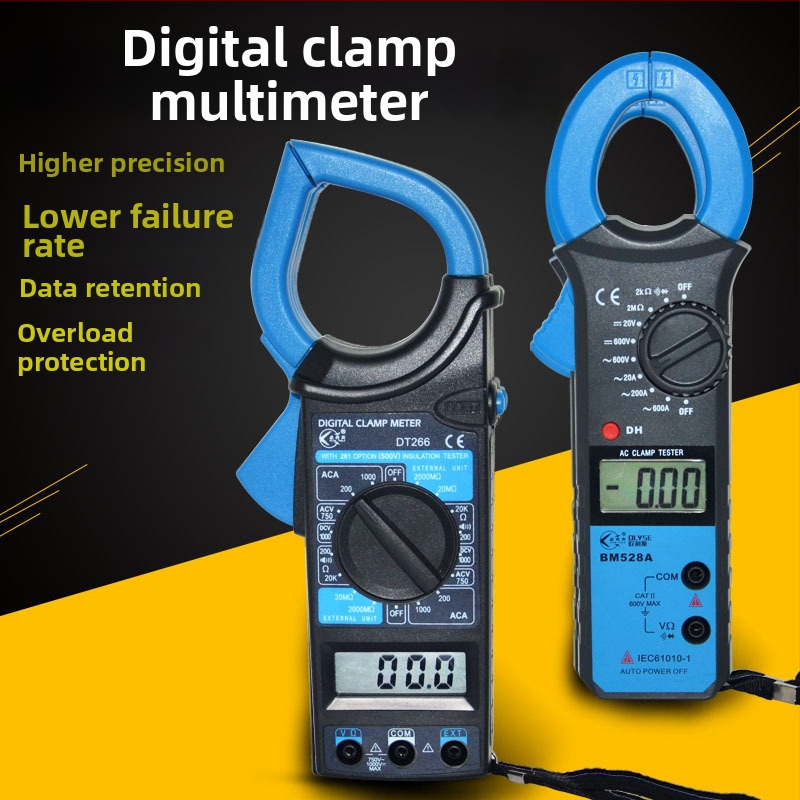Digitálny klešťový multimeter 266 typu, vysoká presnosť, automatický rozsah, otvor klešte 50 mm, meranie napätia do 1000 V, prúd do 1000 A, odpor 0–20 kΩ