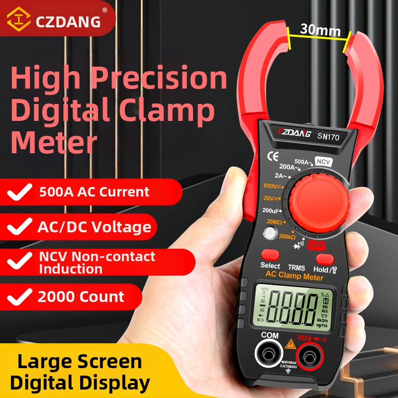 CZDANG Augstas precizitātes pārnēsājams skavas ampermetrs ar digitālo displeju elektrisko darbu vajadzībām
