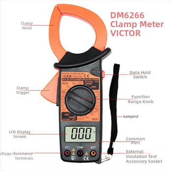Digitálny kleštinový ampermeter DM6266/VC6015F — meria prúd až do 1000 A, napätie až do 1000 V, odpor až do 10000 Ω, automatické rozsahy, displej 9999 bodov