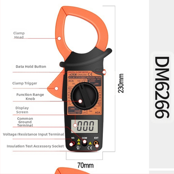 Digitálny kleštinový ampermeter DM6266/VC6015F — meria prúd až do 1000 A, napätie až do 1000 V, odpor až do 10000 Ω, automatické rozsahy, displej 9999 bodov