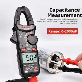 Mai Yilong digitálny klampmetr HT200A/HT200B: napätie 0–750 V, prúd do 600 A, odpor 40 mΩ, otvor čeľuste 25 mm