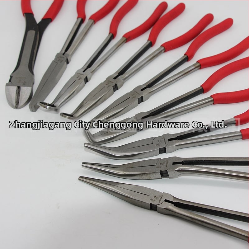 Klešta s dugim nosom, duge savijene čeljusti, 45° O-tip, 55# čelik