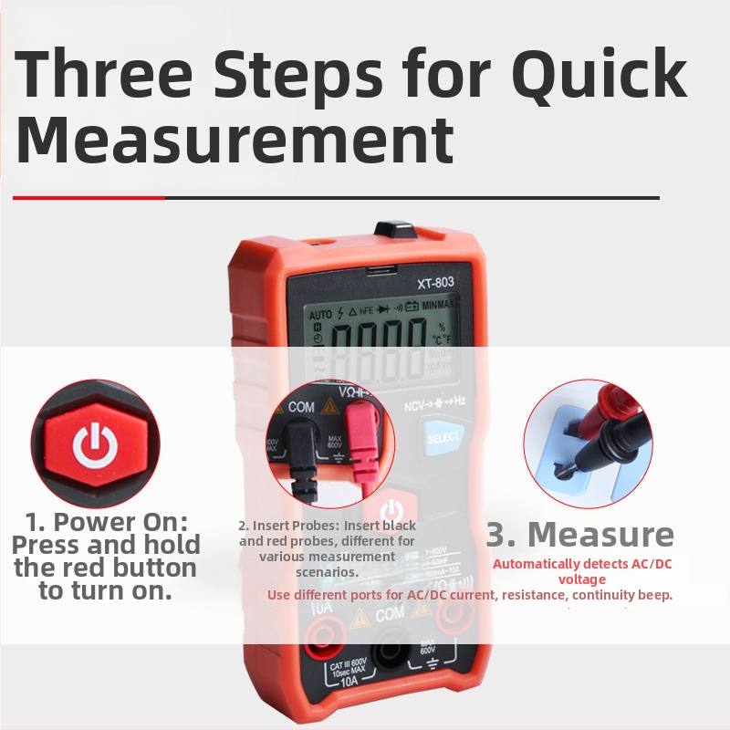 Skaitmeninis multimetras su automatinio diapazono funkcija, didelio tikslumo kapacitacijos matuoklis, kompaktiškas